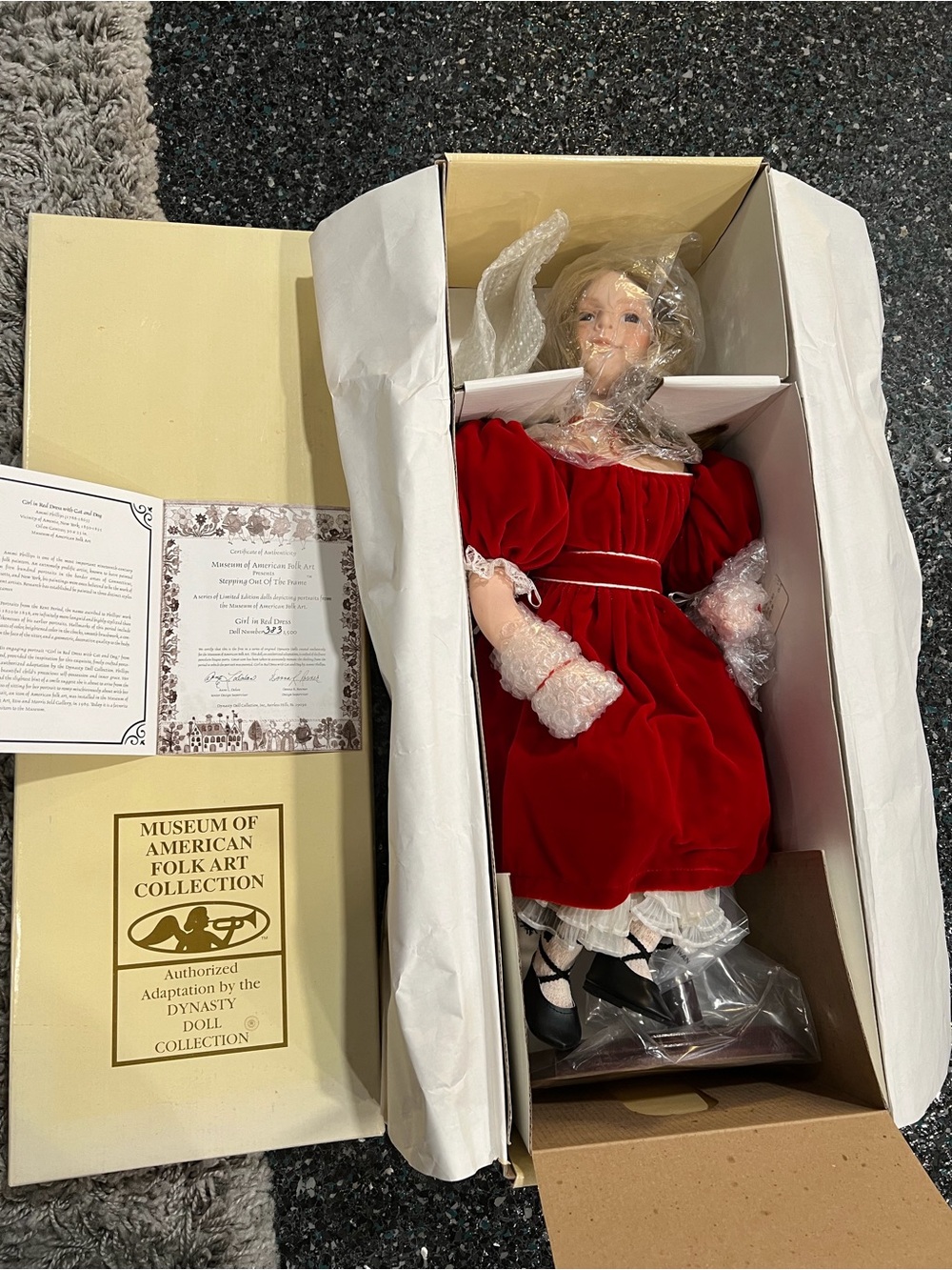 Dynasty Doll Collection Limited Edition Porcelain Doll Girl In Red Dress W/ COA